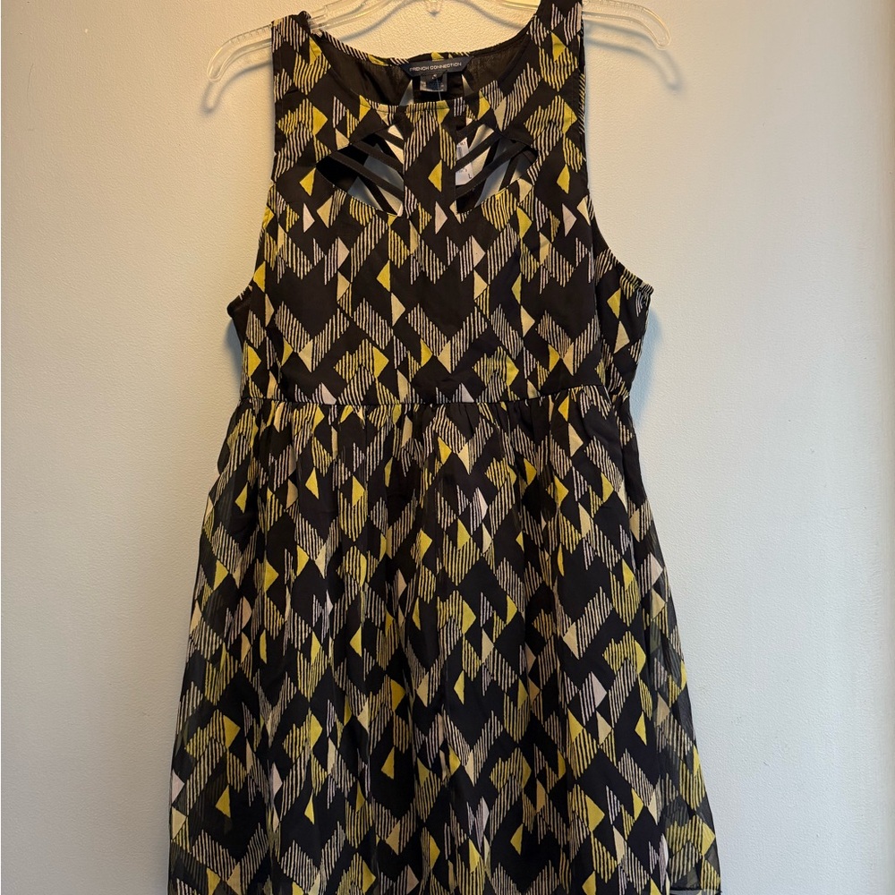 French Connection Geometric Black and Yellow Mini Dress